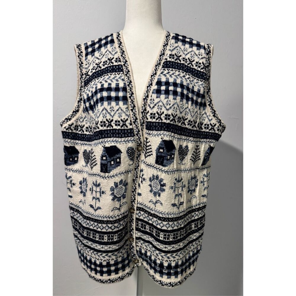 B.I.B Vintage knit houses sunflower designs sweater vest 22/24